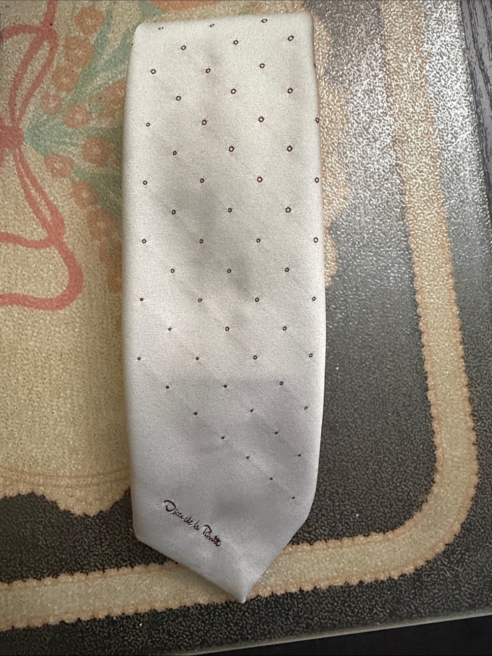 Oscar de la Renta Silver Tie with Tiny Dot Accents